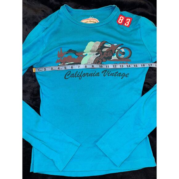 CALIFORNIA VINTAGE TURQUOISE MOTO BIKER LONG SLEEVED TEE 90's - Picture 6 of 6